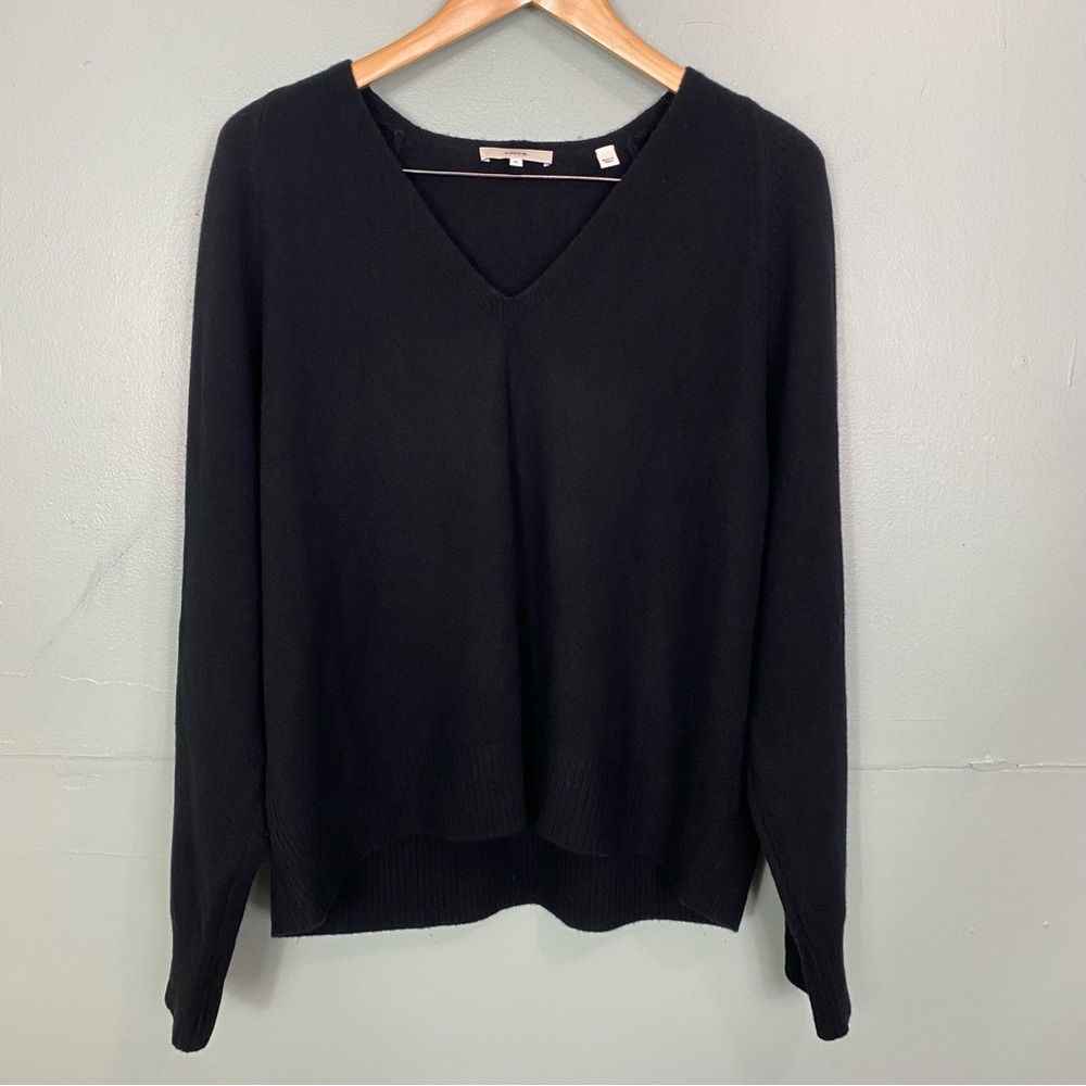 Vince V Neck Cashmere Wool Blend‎ Ribbed Pullover Sweater Black XL